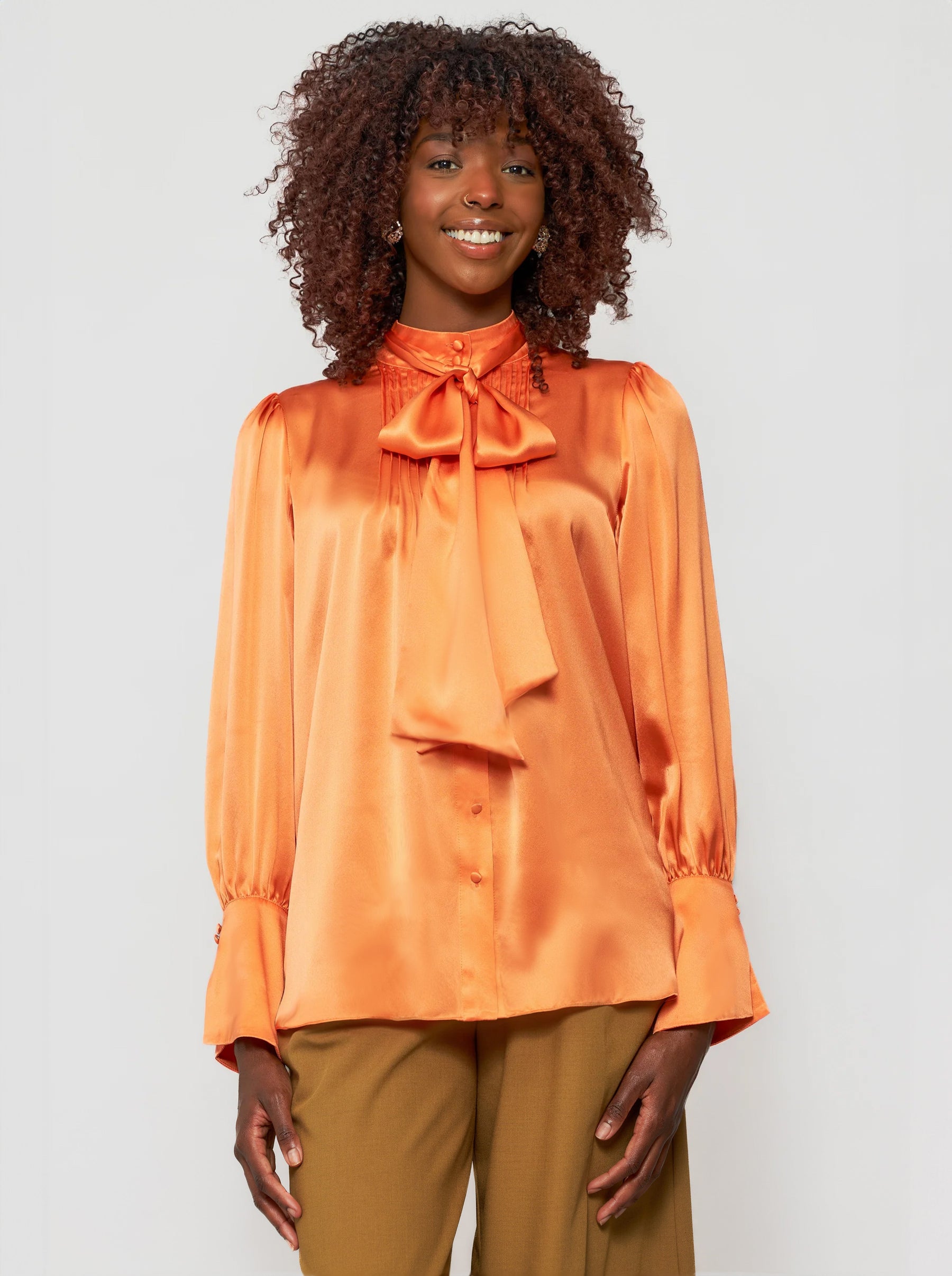 Phaius Bow Tie Silk Charmeuse Blouse