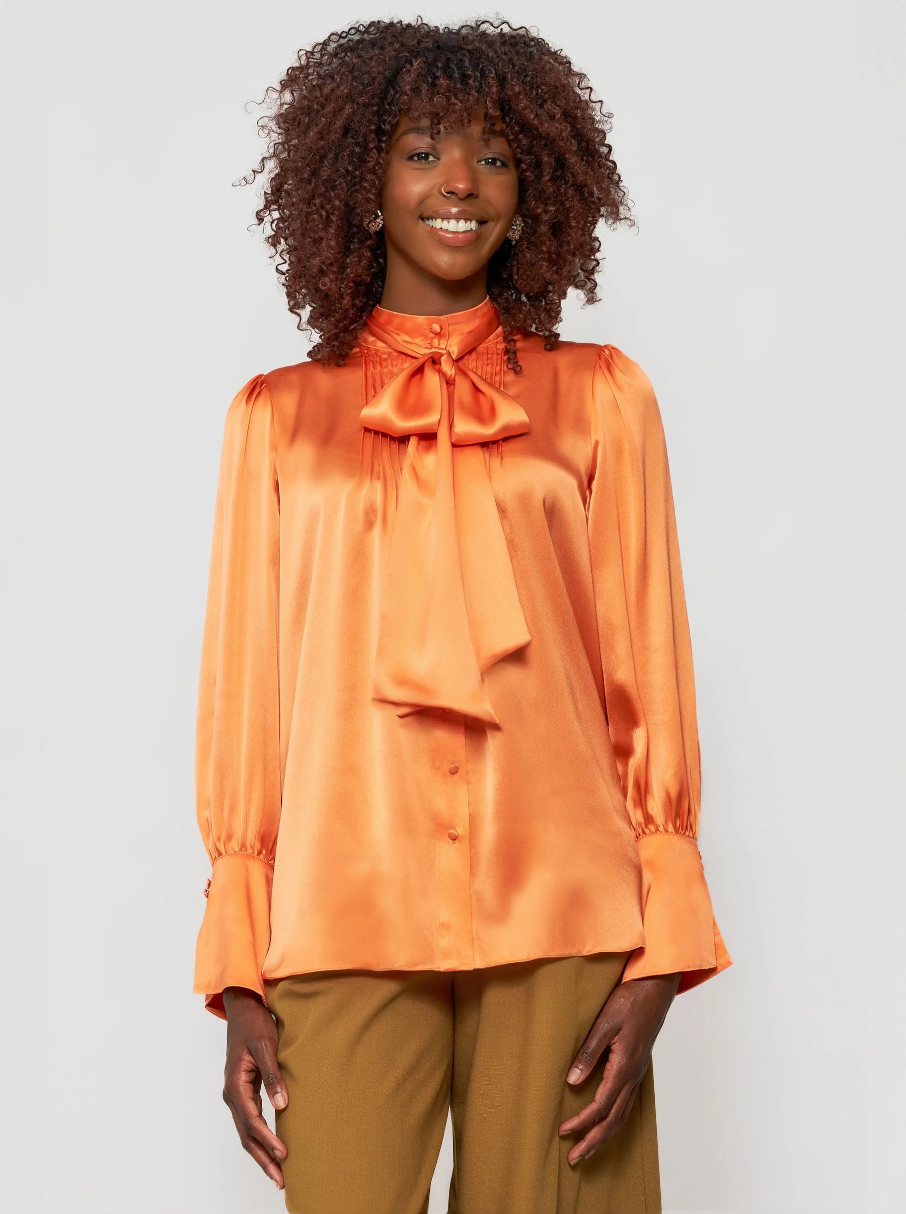 Phaius Bow Tie Silk Charmeuse Blouse