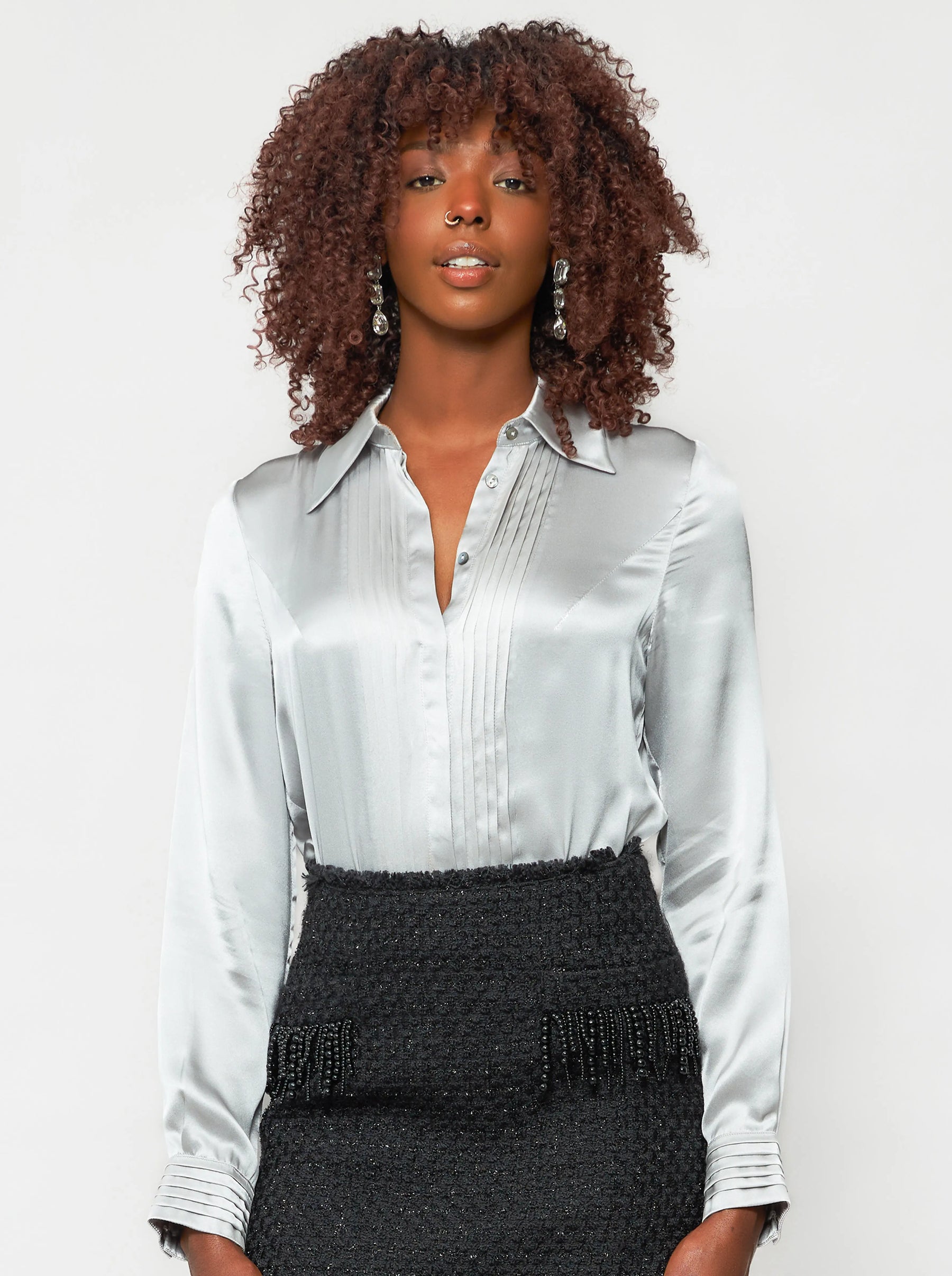 Solgo Pleated Silk Charmeuse Shirt