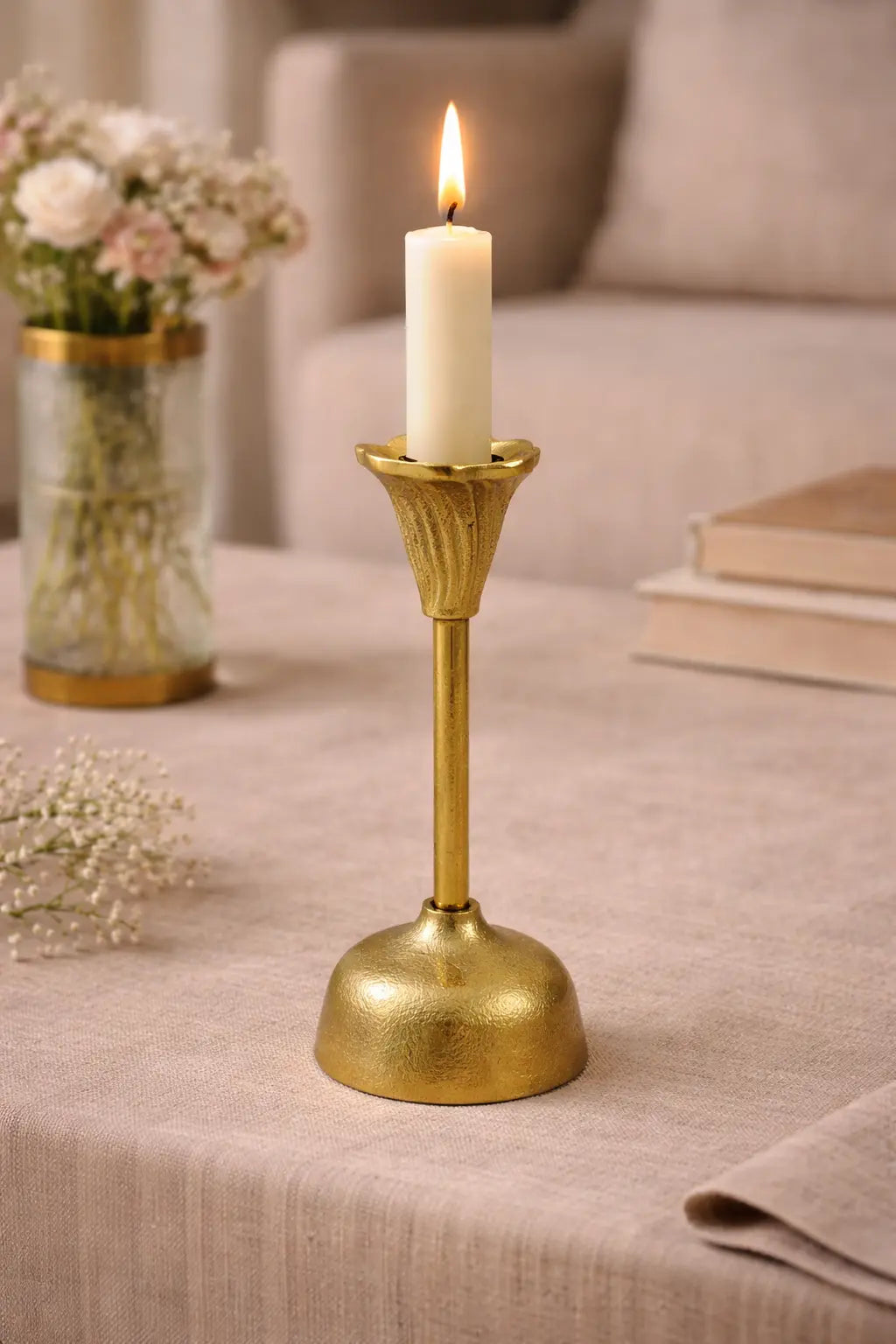 Bloom Fluted Taper Candle Holder — Antique Brass Finish