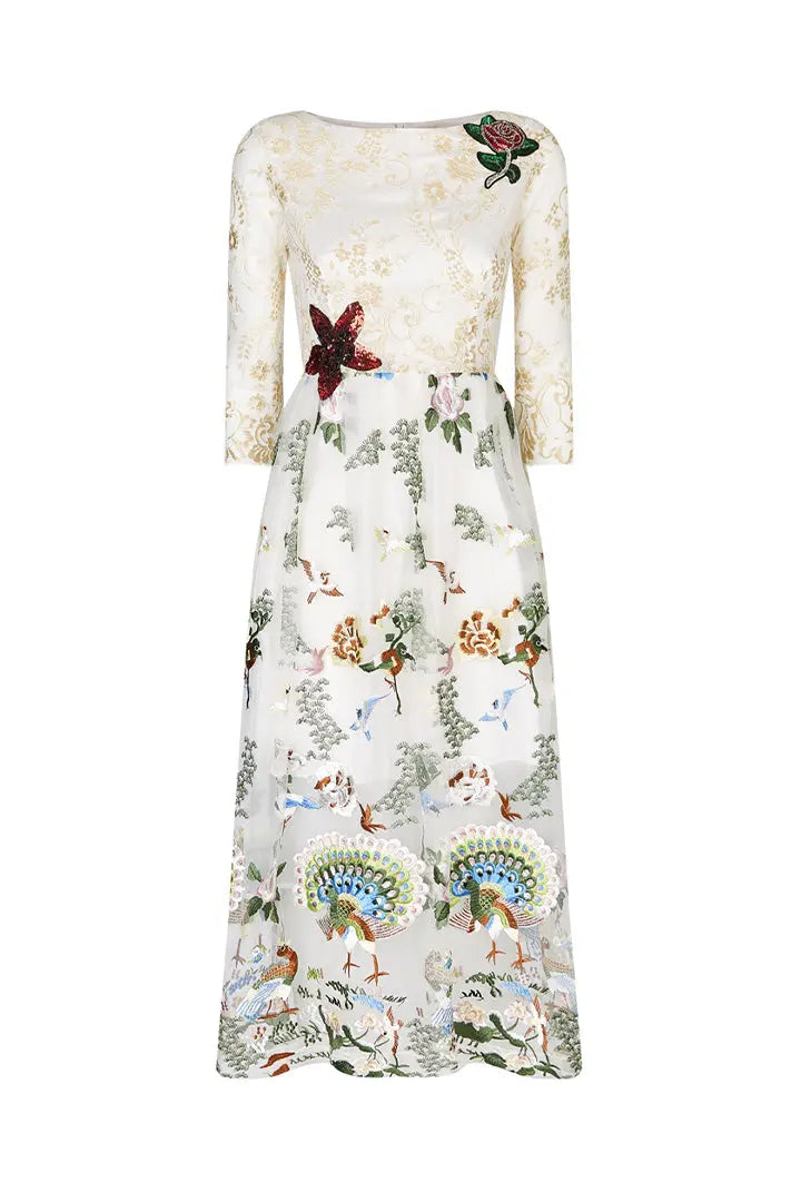 Qiaochu Embroidered Peacock Dress