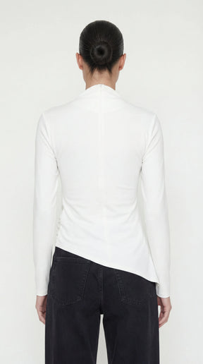 Toni Asymmetrical Ruched Mock Neck Top
