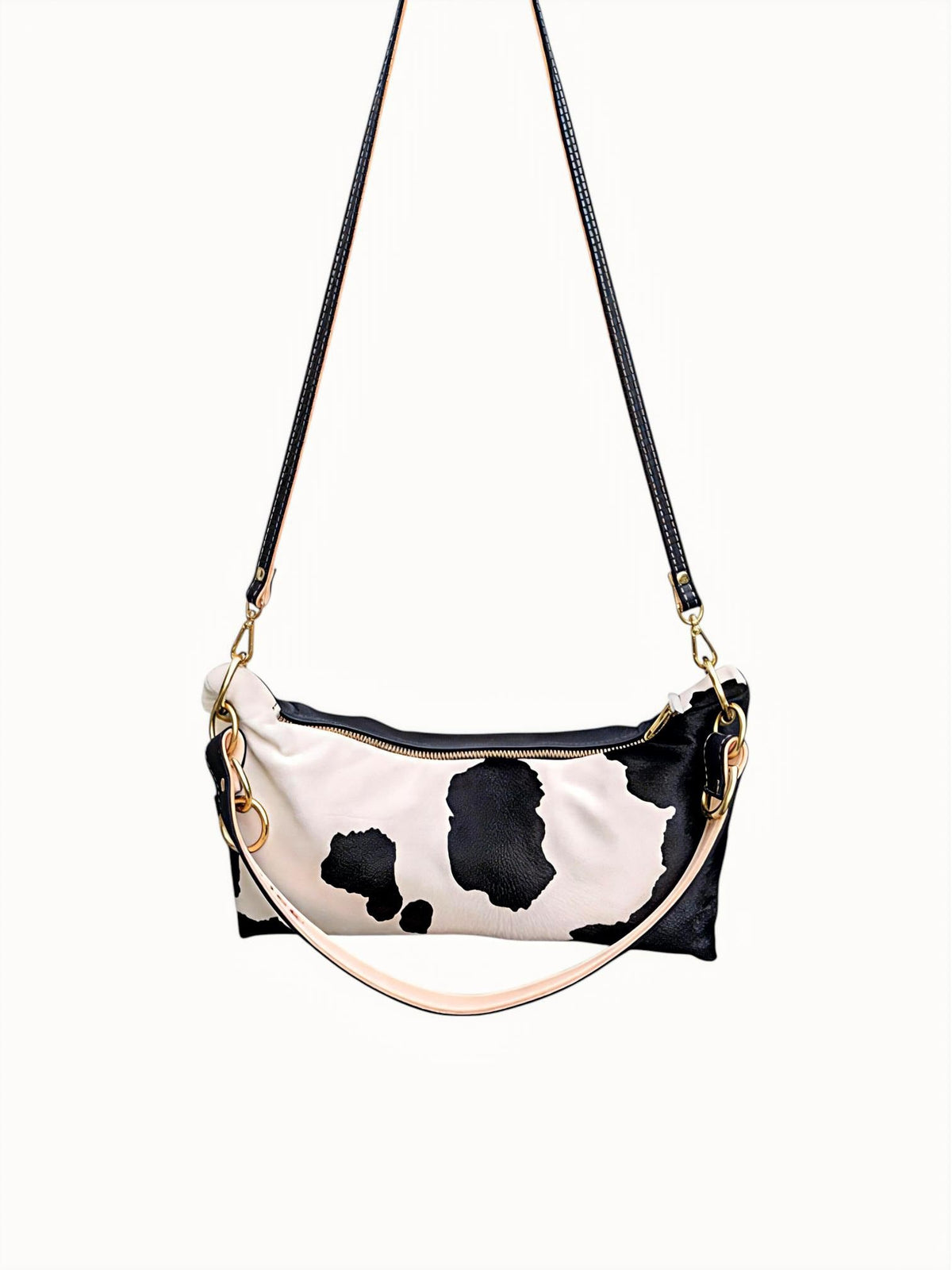 Blair Shoulder Bag, Cow Print Hair-On Hide-Black Leather