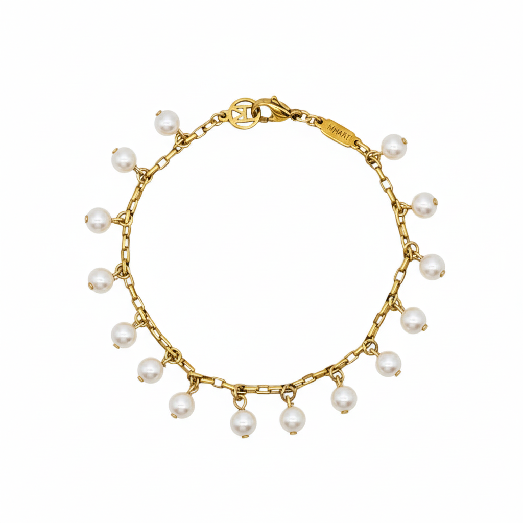 White Pearl Charm Bracelet