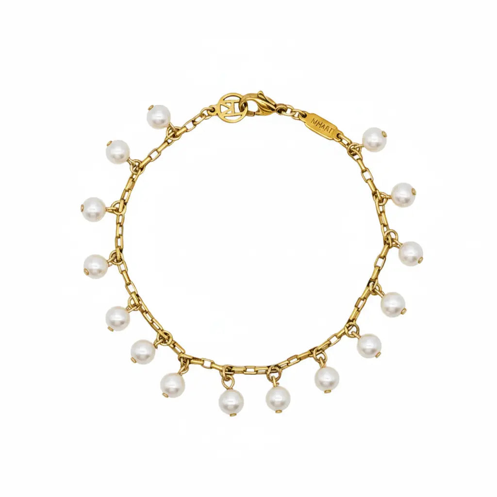 White Pearl Charm Bracelet
