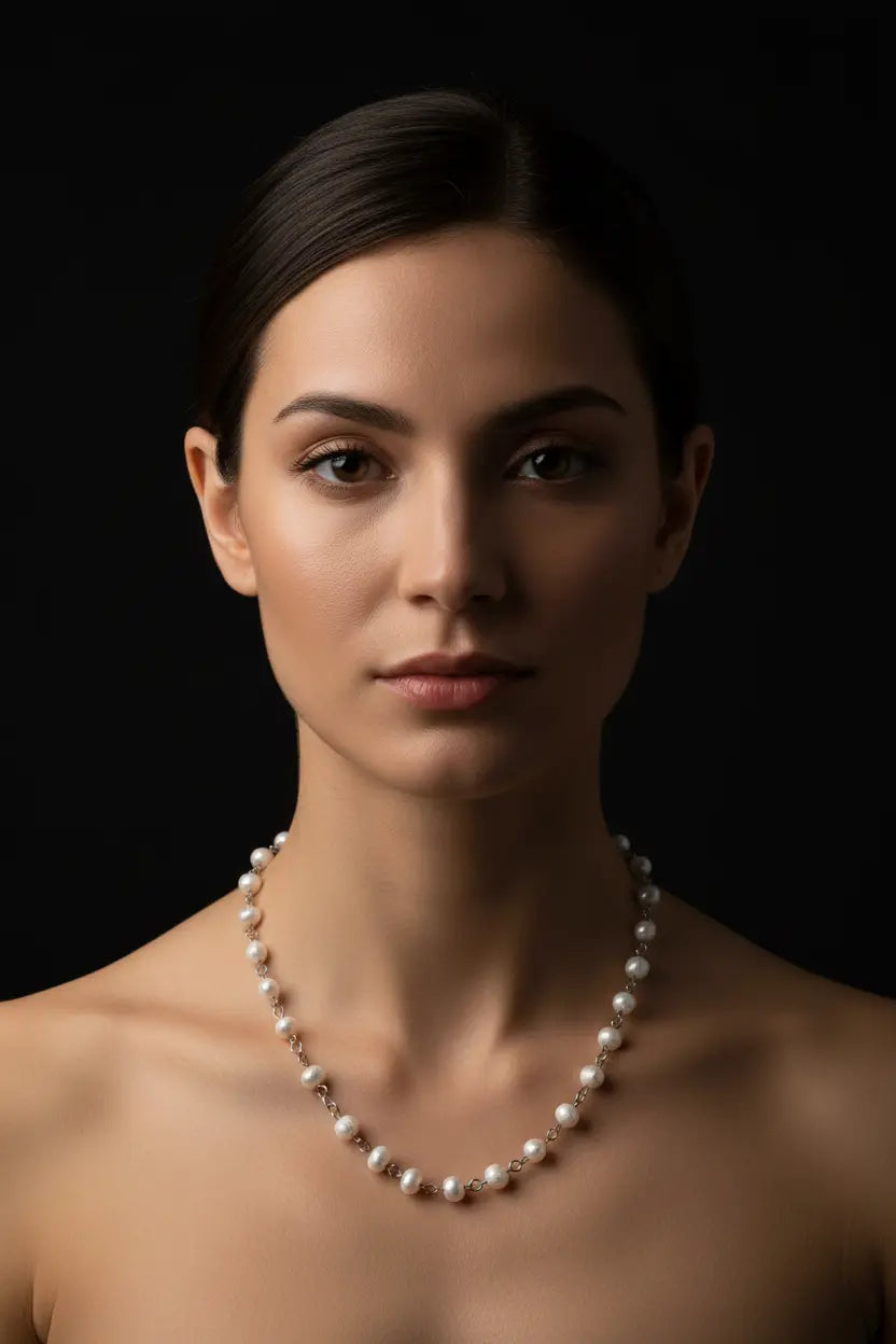 White Pearl Linked Necklace