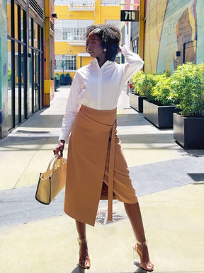 Gina Faux Wrap Crepe Skirt