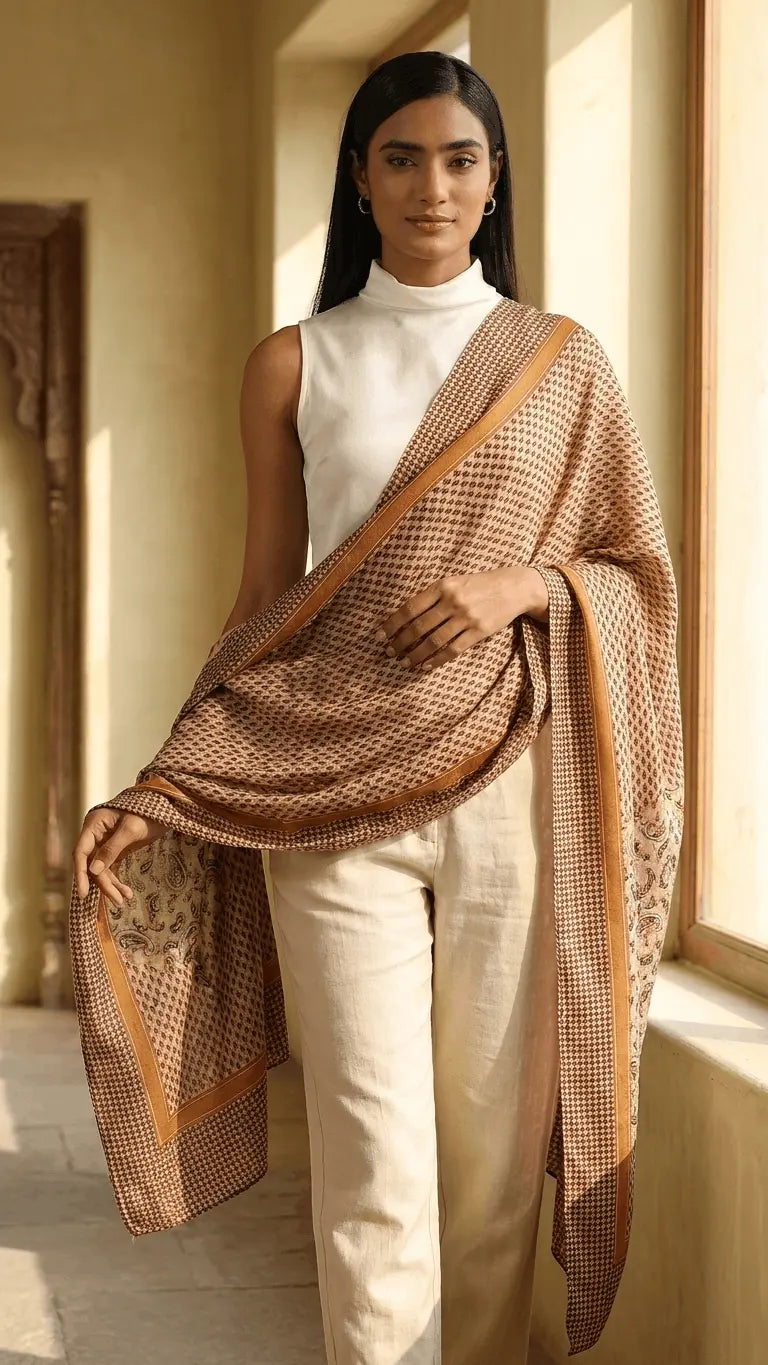 Lotus Rider Silk Scarf Heritage Gift Box with Gold-Tone Brooch