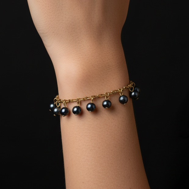 Black Pearl Charm Bracelet