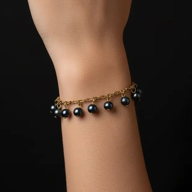 Black Pearl Charm Bracelet