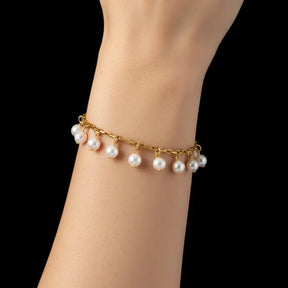 White Pearl Charm Bracelet
