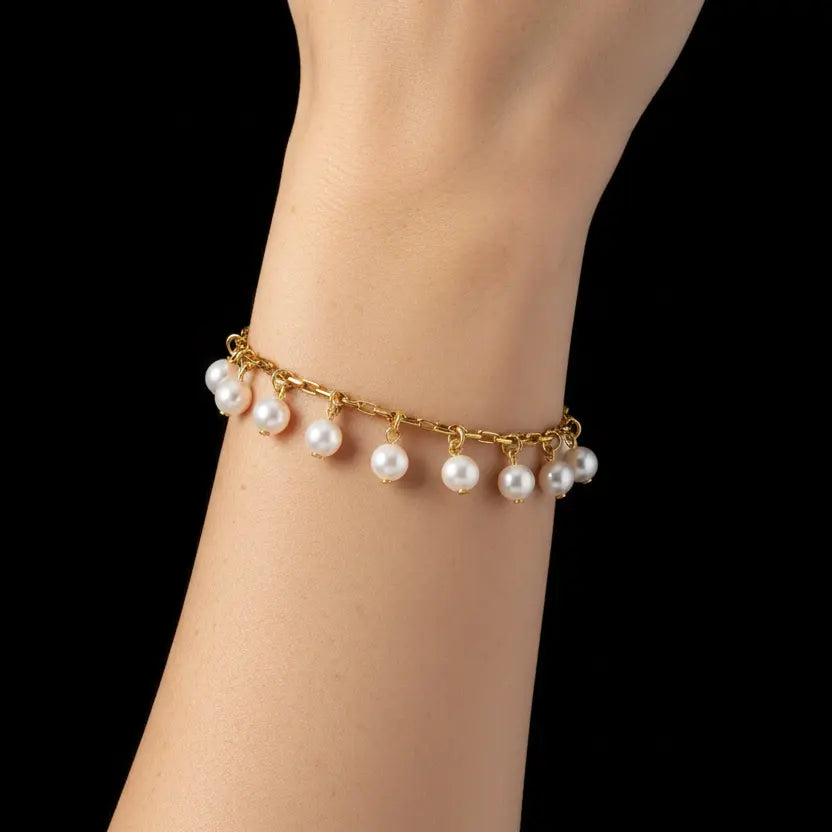 White Pearl Charm Bracelet