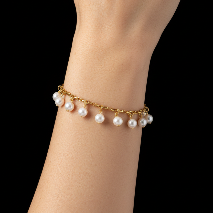 White Pearl Charm Bracelet