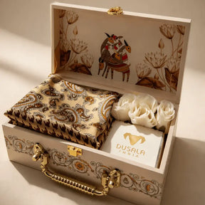 Lotus Rider Silk Scarf Heritage Gift Box with Gold-Tone Brooch