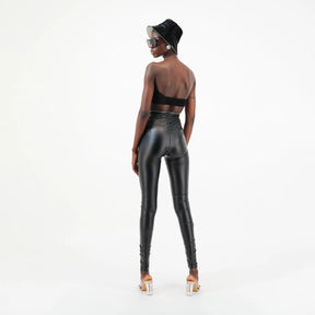 Zipper Detail Leather Pants